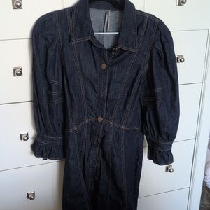 Anthropologie Navy Mini Dress with Puff Sleeves